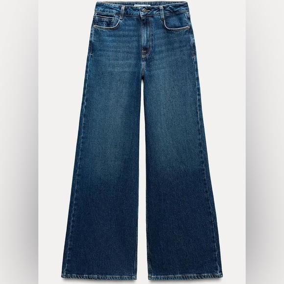Zara wide leg high rise Jean medium wash size 10 - Picture 4 of 5